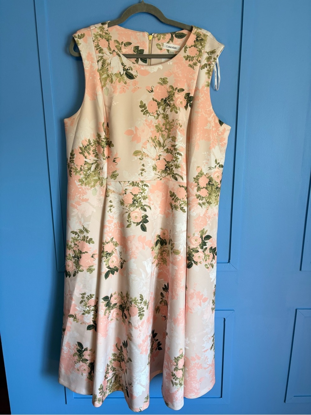 Plus Size Calvin Klein Cream and Pink Floral Midi Dress - 20W